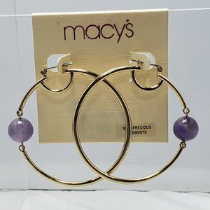 Macy's Large bohemian gold hoop earring with semi-precious stone
